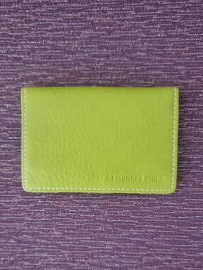 Designers Guild Lime Green Leather I.D.Card Sleeve with White Stitching
